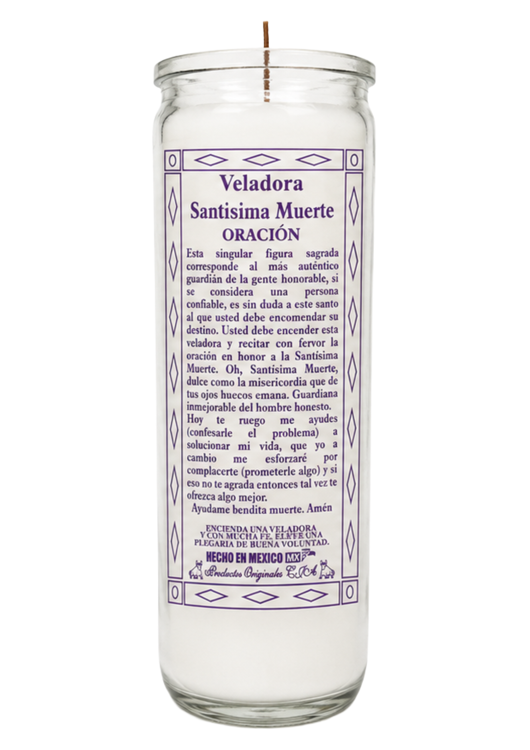 Veladora Santísima Muerte con oración impresa